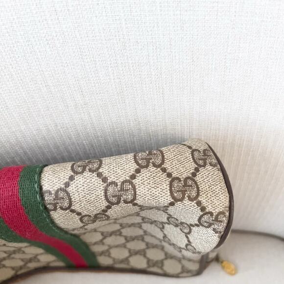 Vintage Gucci Bag Toiletry Clutch Brown GG Logo Tan Zip 80's - Picture 5 of 13